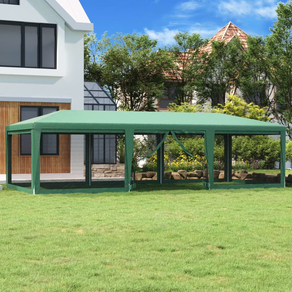 Party Tent with 8 Mesh Sidewalls Green 29.5'x13.1' HDPE W5251