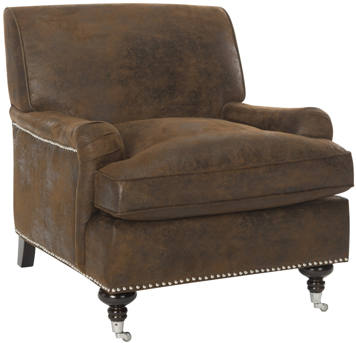 Brown Fully Upholstered Club Chair with Casters S935