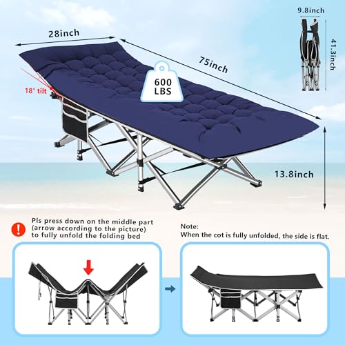 Portable Camping Cot with Thick Mattress and Carry Bag J858