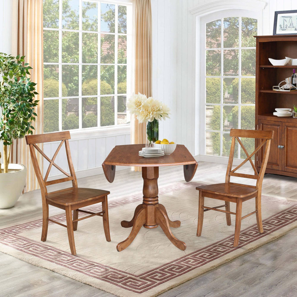 Dual Drop Leaf Table with 2 X-Back Chairs Set Distressed Oak - 3 Piece B155769
