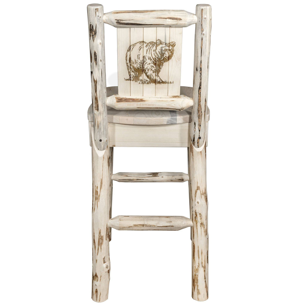Clear Lacquer Counter Height Barstool with Laser Engraved Bear Design C9917