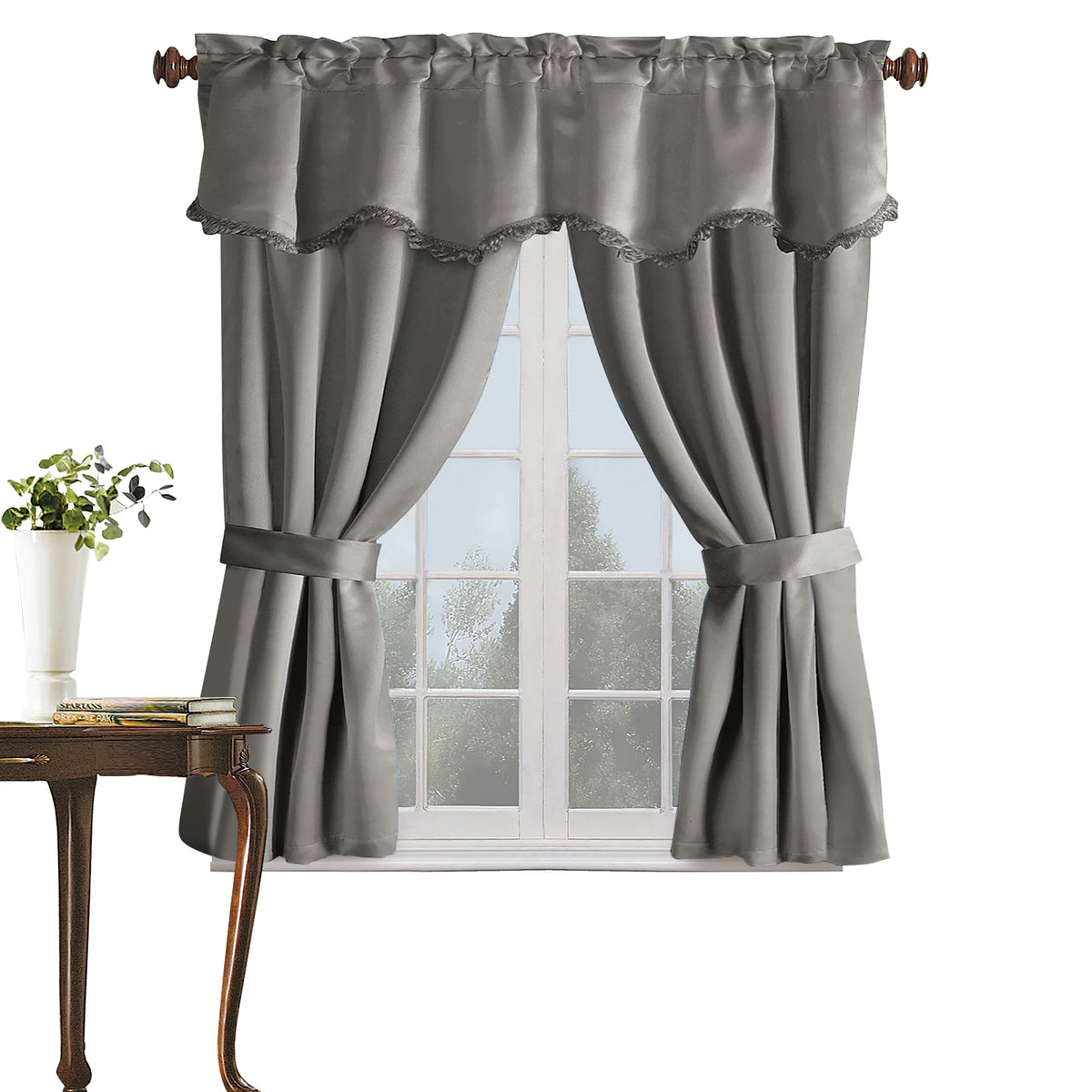 Room Darkening Drapery Set with Valance and Tiebacks, 5 Pc X50229