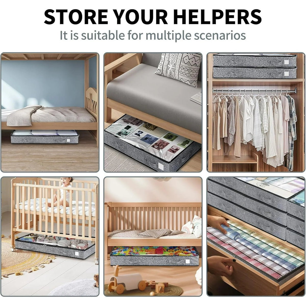 5Pack Low Profile Under Bed Storage Containers with Transparent Plastic Visual Window O8417
