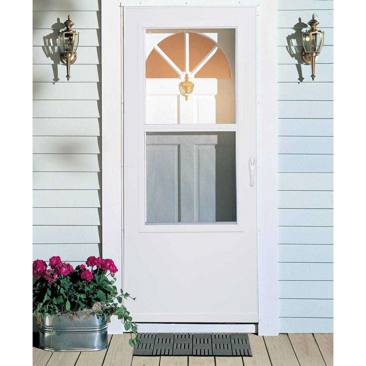 White Mid-View Wood Core Storm Door T384799