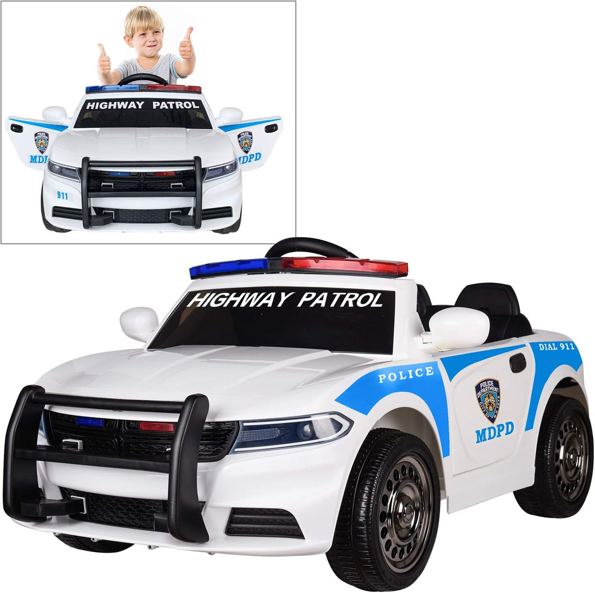 12V Ride On Police Car Toy with Remote Control Lights Siren X261359