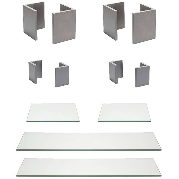 12-Piece Bamboo L-Shape Riser Set with Clear Glass Buffet Boards Q27756