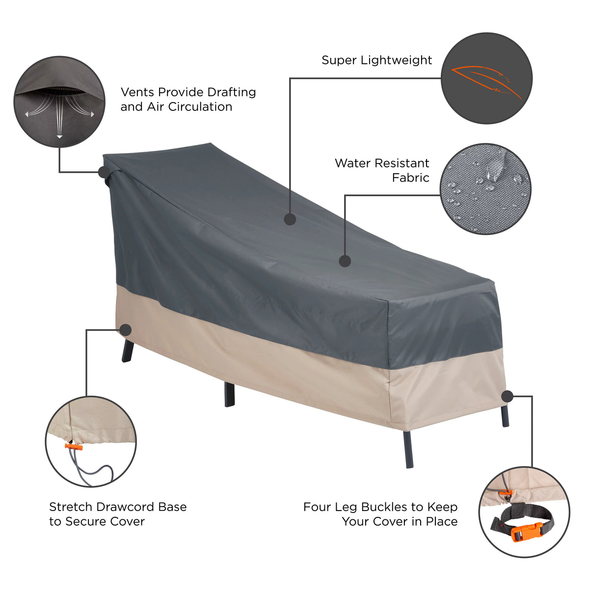 Patio Chaise Lounge Cover 65"L x 28"W x 29"H Gray U287224