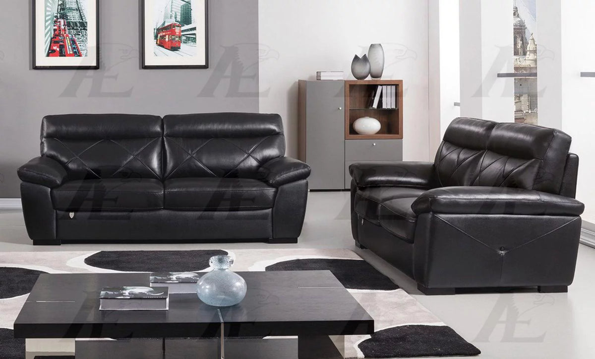 Black Italian Leather Sofa and Loveseat Set N8336