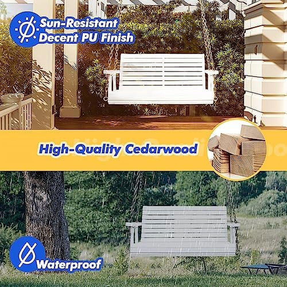 White 5 FT Wooden Porch Swing Bench with Hanging Chains X27462