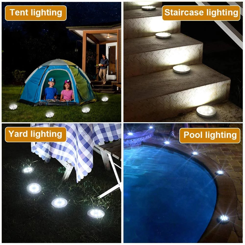 12 Pack 8 LED Solar Ground Lights Waterproof F349