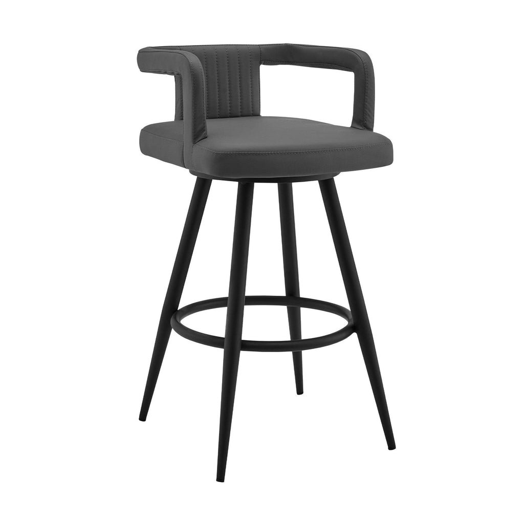 Gray Faux Leather Swivel Bar Stool U74967