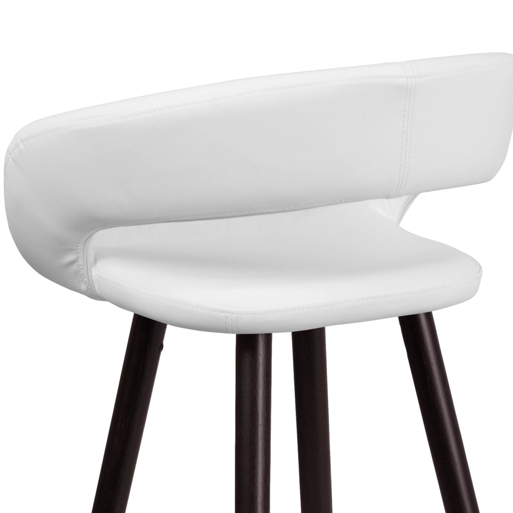Cappuccino Wood Barstool with White Vinyl Q379