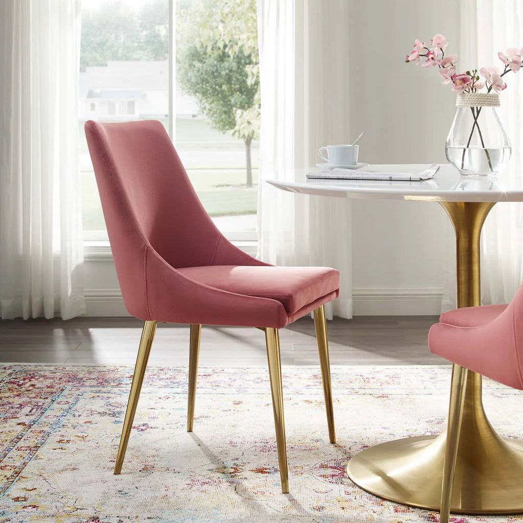 Pink Velvet Fabric Metal Steel Dining Chair H671367