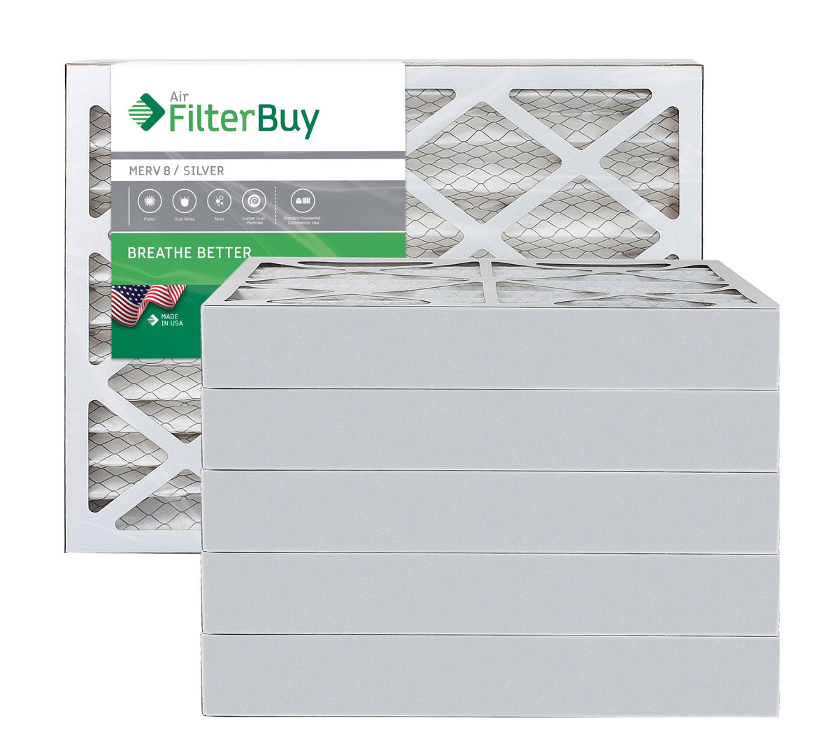 Silver MERV 8 Pleated AC Furnace Air Filter, Pack of 6 D299127