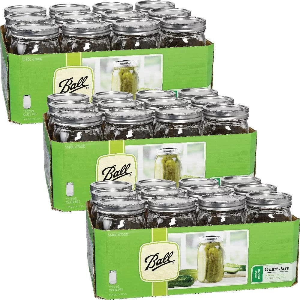 Wide Mouth Quart (32 oz) Jars with Lids and Bands (3 Pack of 12) C780133