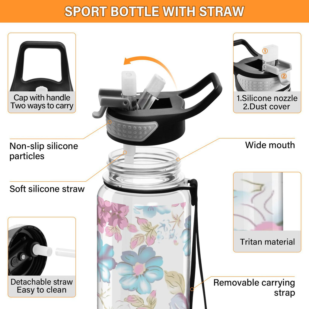 Blue Colorful Flowers 32oz Tritan Leakproof Sports Bottle I102618