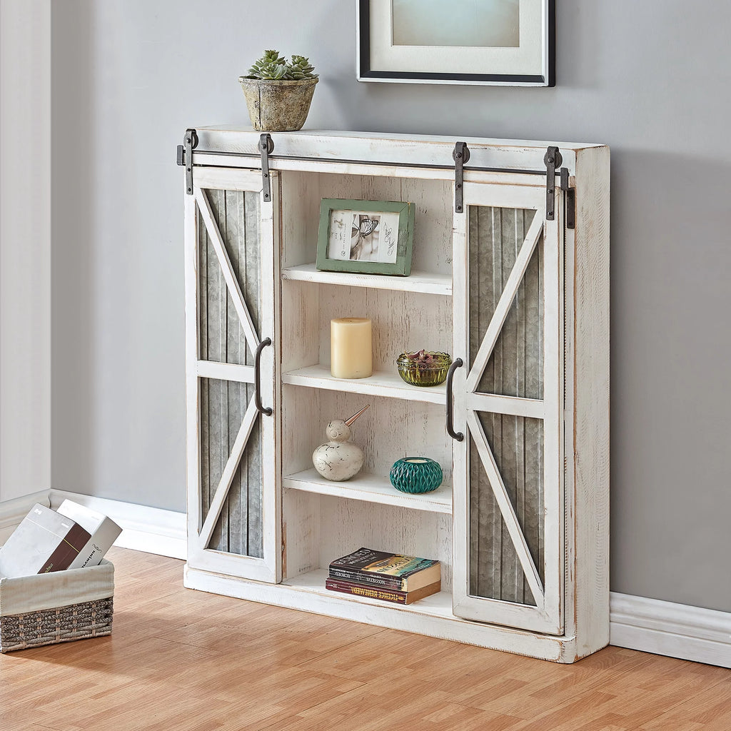 White and Silver Wood Cabinet E192