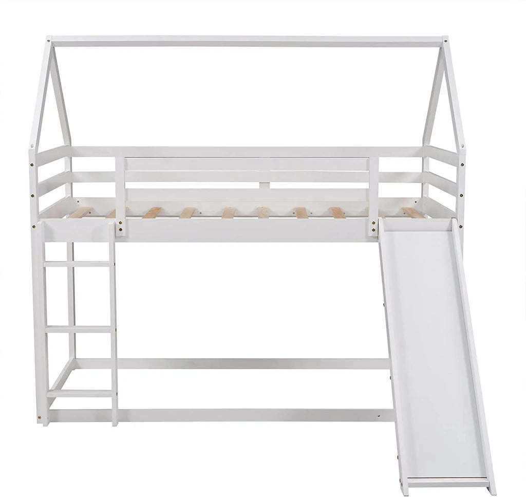 White Wood Buk Bed With Slide D365033
