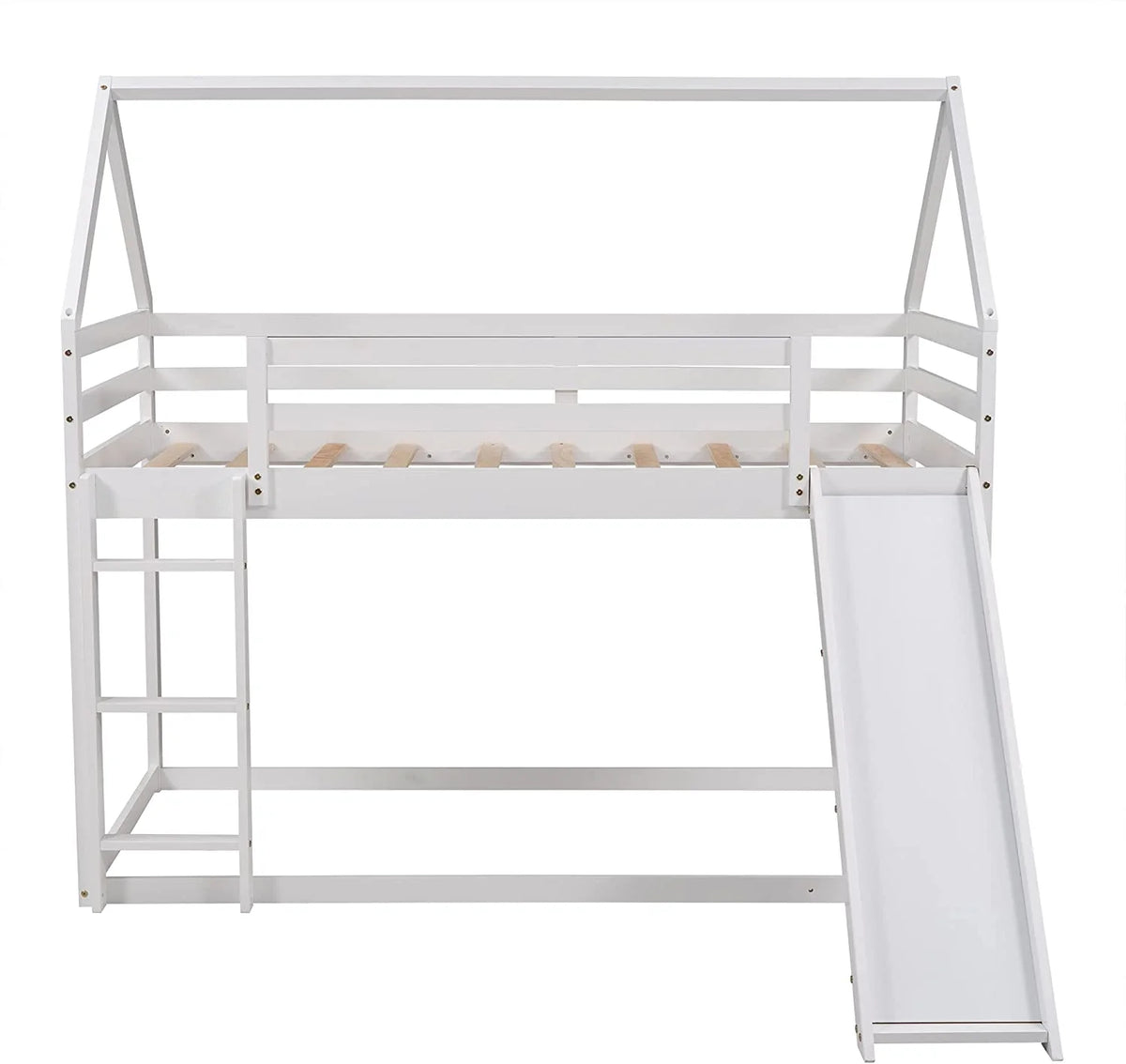 White Wood Buk Bed With Slide D365033