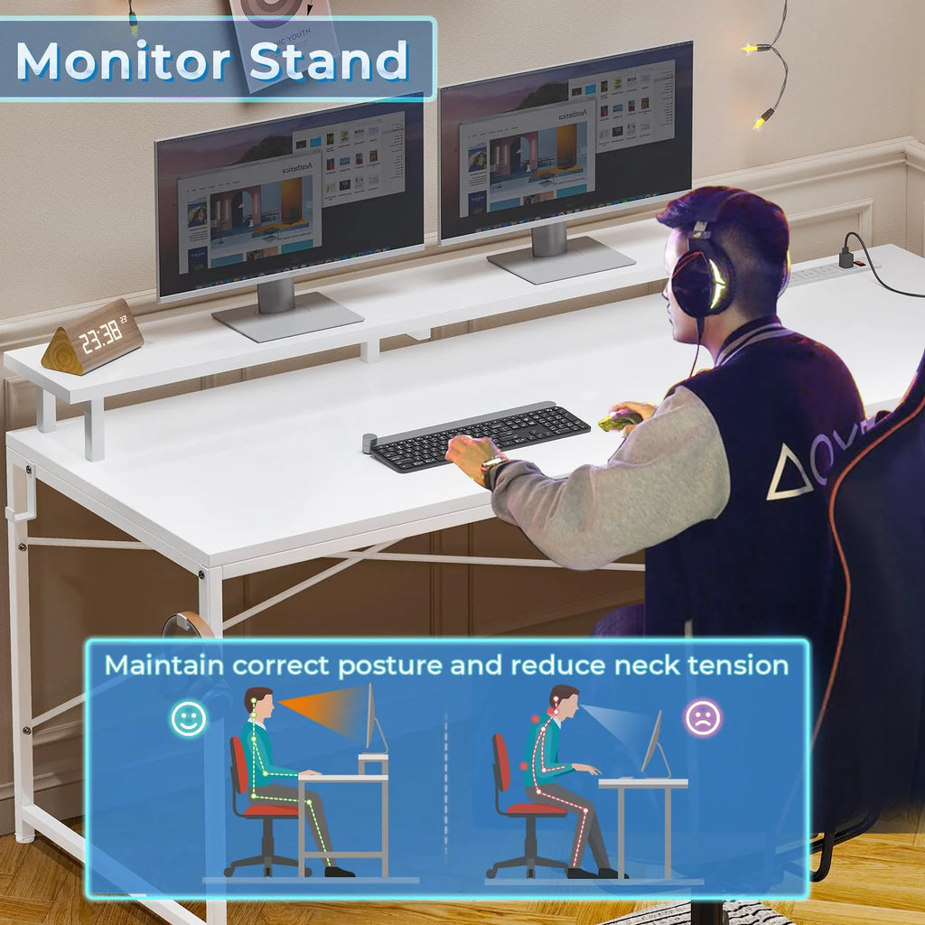 51" White L Shaped Computer Desk with Charging Port K6072