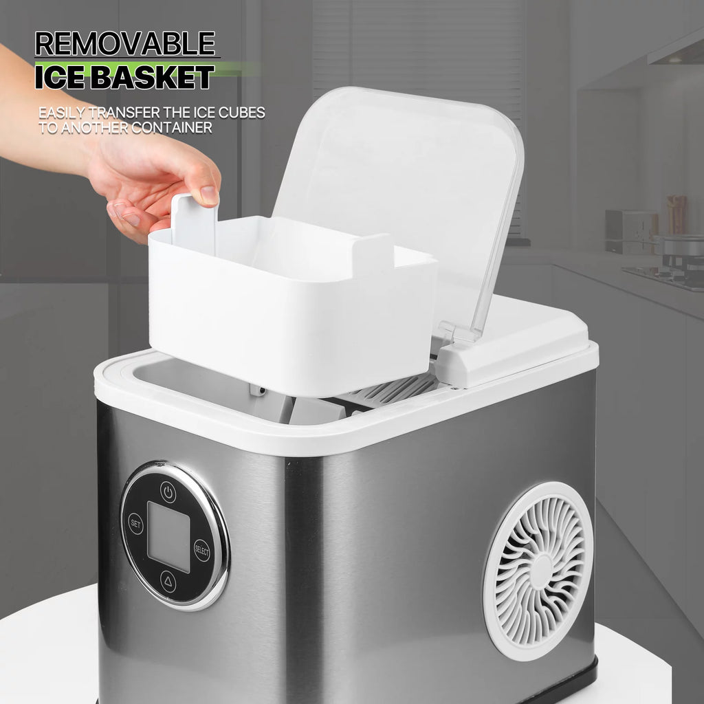 Black Portable Self-Cleaning Countertop Ice Maker with Scoop and Basket E3950