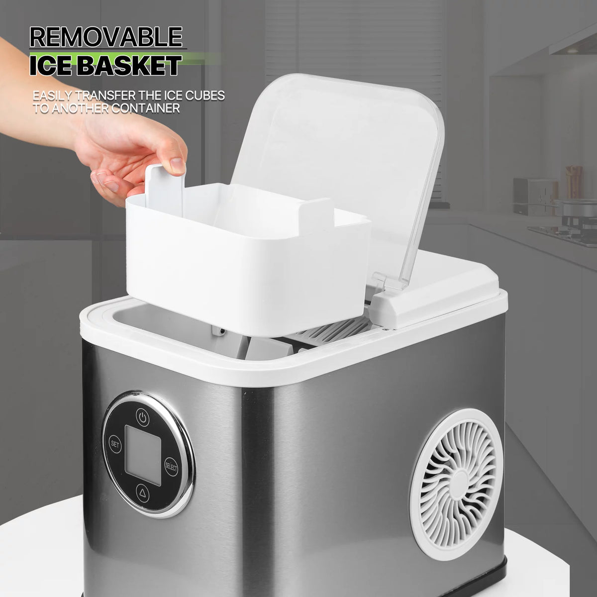 Black Portable Self-Cleaning Countertop Ice Maker with Scoop and Basket E3950