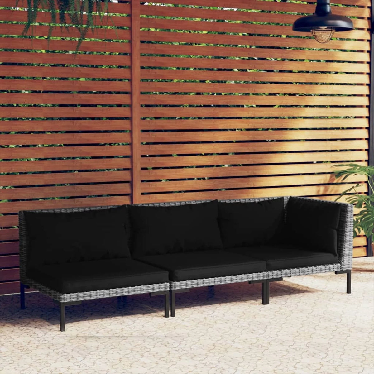 3 Piece Dark Gray Half Round Poly Rattan Patio Sofa Set D882
