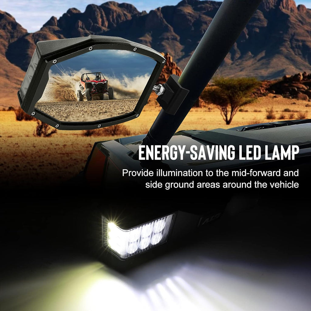 Aluminium UTV Side Mirrors with LED Spot Lights, One Pair U540565
