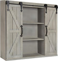 Rustic White Wood Wall Storage Cabinet with Two Sliding Barn Doors G7863