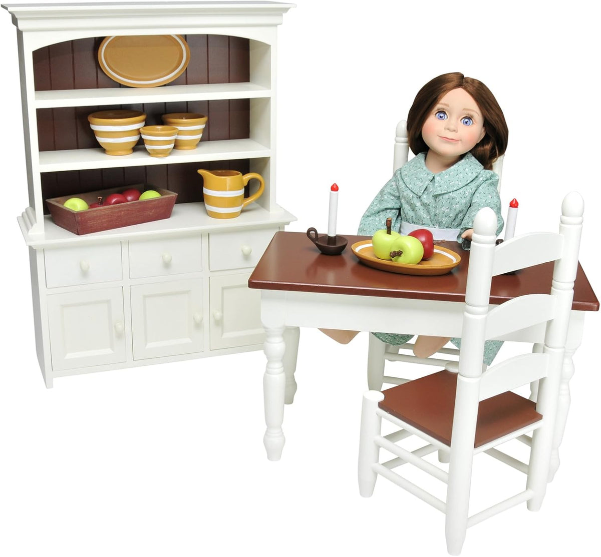18 Inch Doll Furniture Wooden Kitchen Table and Two Chairs J94325