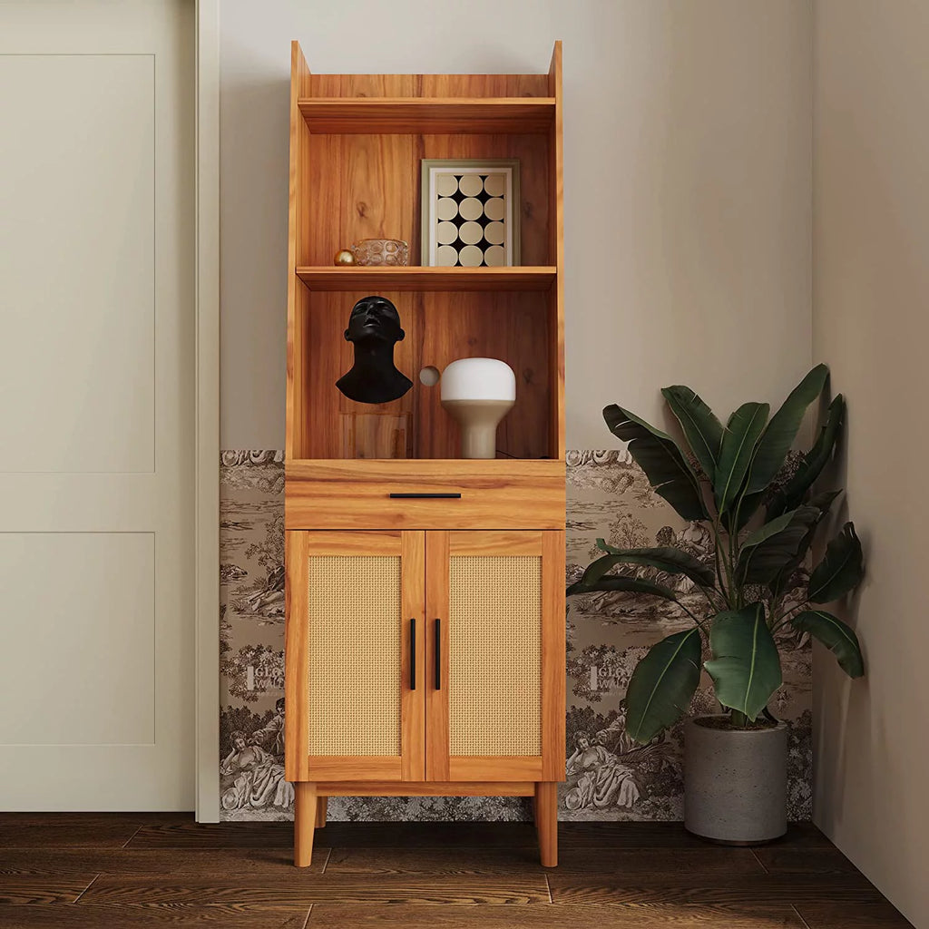 71" Tall Wood Bookcase with Doors and Drawers N58483