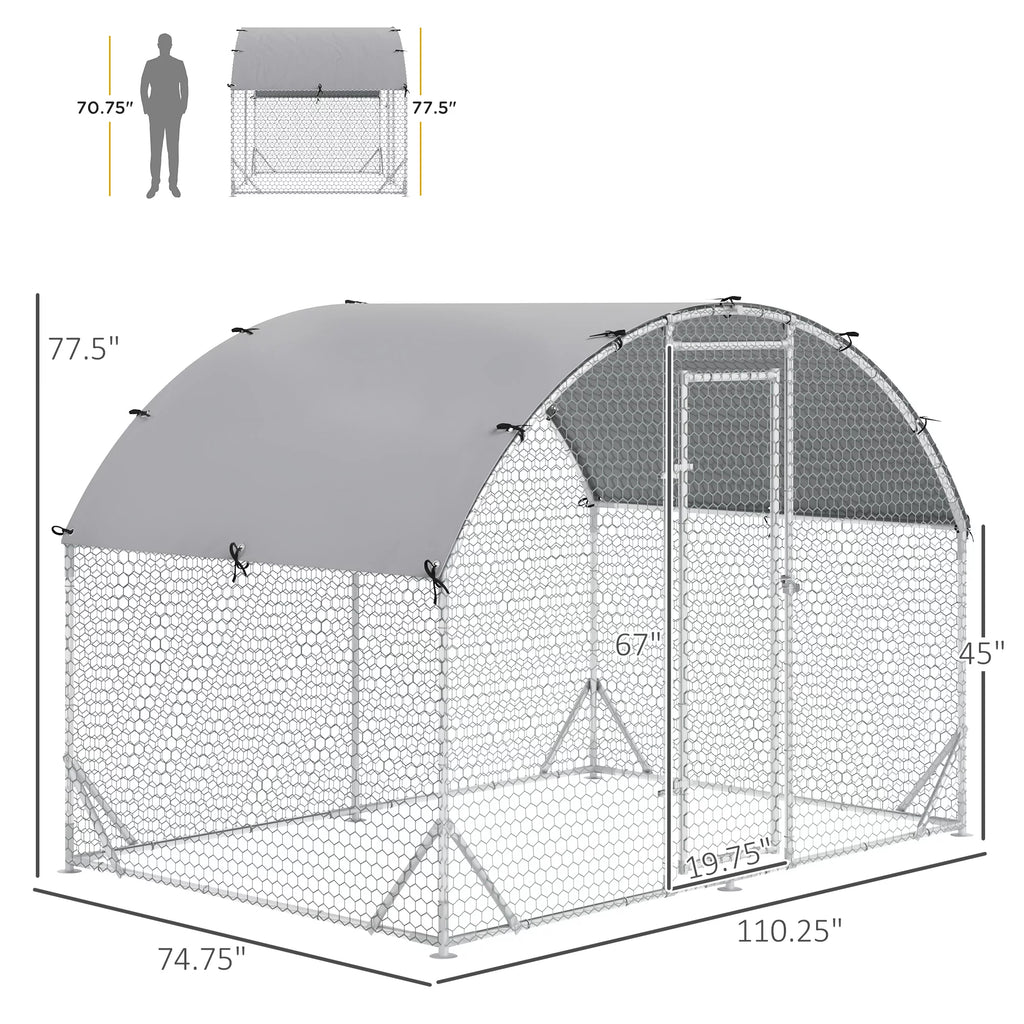 Metal Chicken Coop Walk-in Enclosure with Cover Z1565