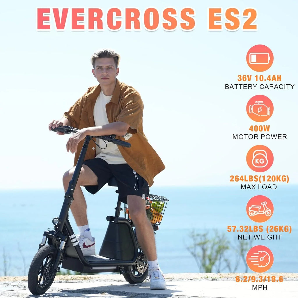 Electric Scooter with Seat, 400W Motor, 12 Pneumatic Tire Foldable C143093