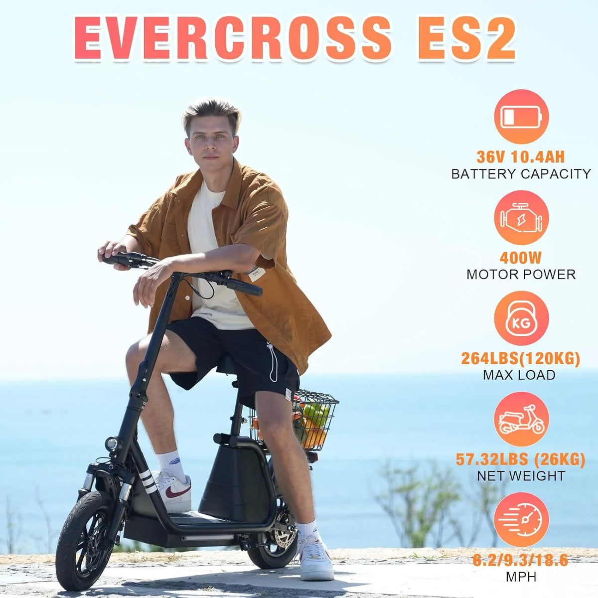 Electric Scooter with Seat, 400W Motor, 12 Pneumatic Tire Foldable C143093
