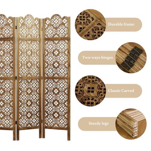 68.9 Inch 4 Panels Wood Carved Folding Room Divider D93814