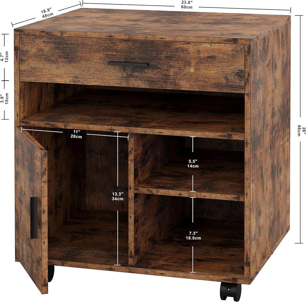 Large Mobile File Cabinet with Wheels, Drawer Door and Shelf J552367