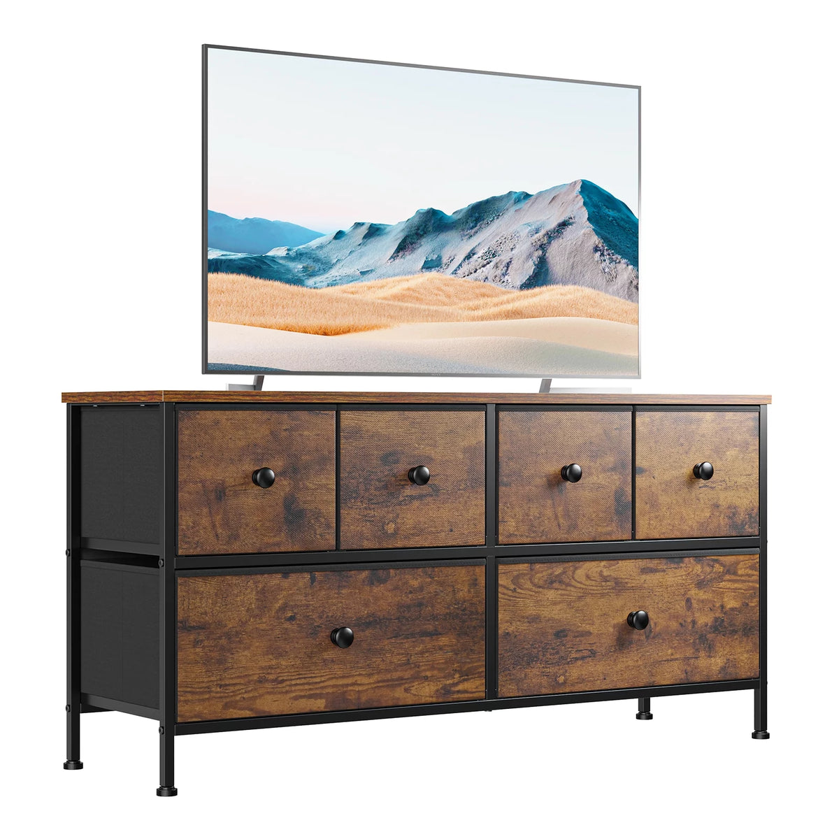 Black 8 Drawer Fabric Dresser TV Stand T11677