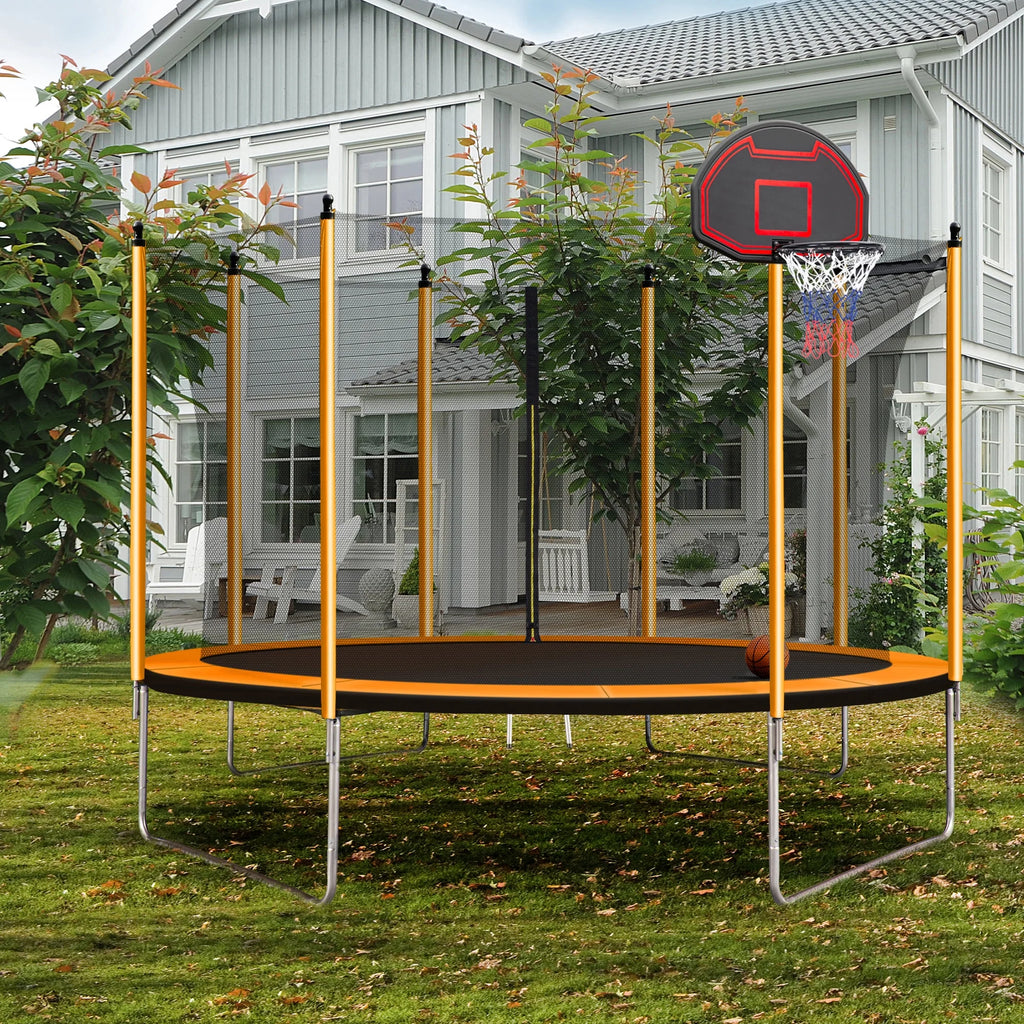 Orange Trampoline with Basketball Hoop and Ladder H51974