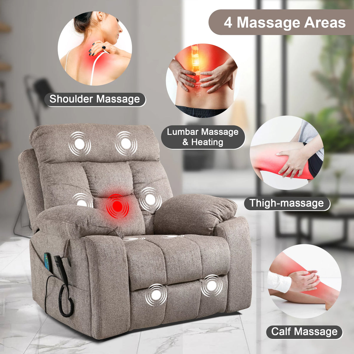 Oversized Dual Motor Power Lift Recliner Chair with Massage and Heat A1349