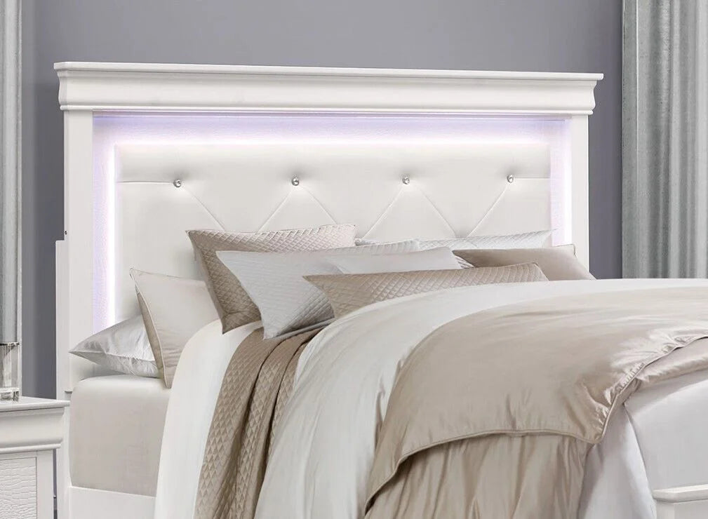 White Full Size Bed with LED Lighting Headboard and Nightstands 3pc Set B591407