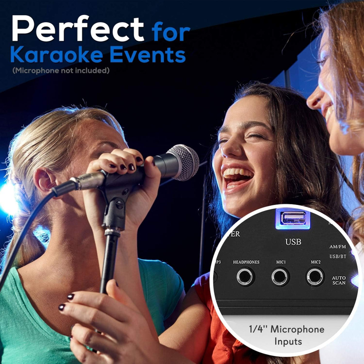 Wireless Bluetooth Stereo Amplifier with AM/FM Radio, USB, AUX, RCA, Karaoke Mic in, Remote L542