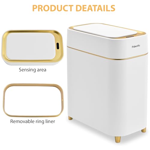 Automatic Small Sensor Trash Can with Touchless Lid, 2.3 Gallon White Gold Waste Bin J559