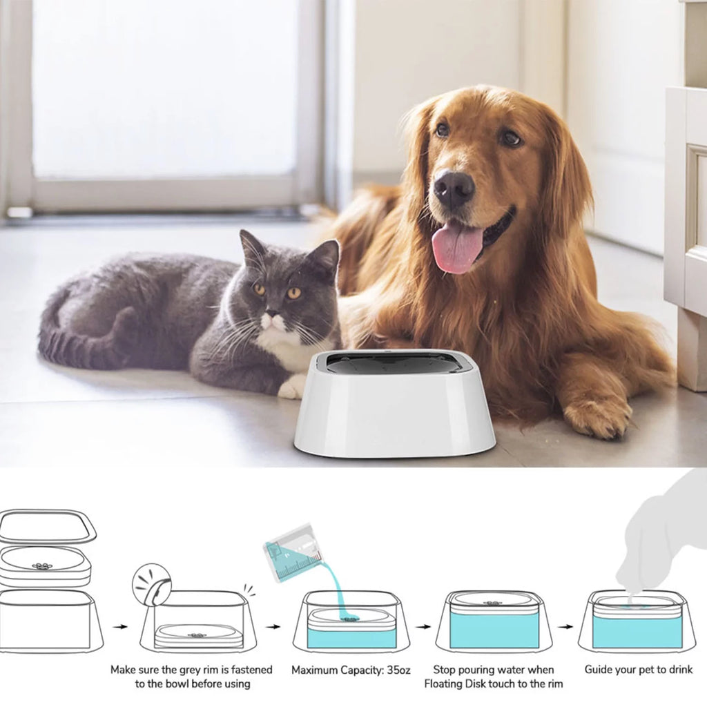 35OZ No-Spill Slow Water Feeder Dog Bowl GREY T7002
