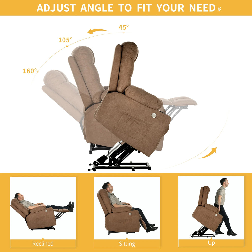 Brown Fabric Power Lift Recliner Chair with Massage and Heat M78488