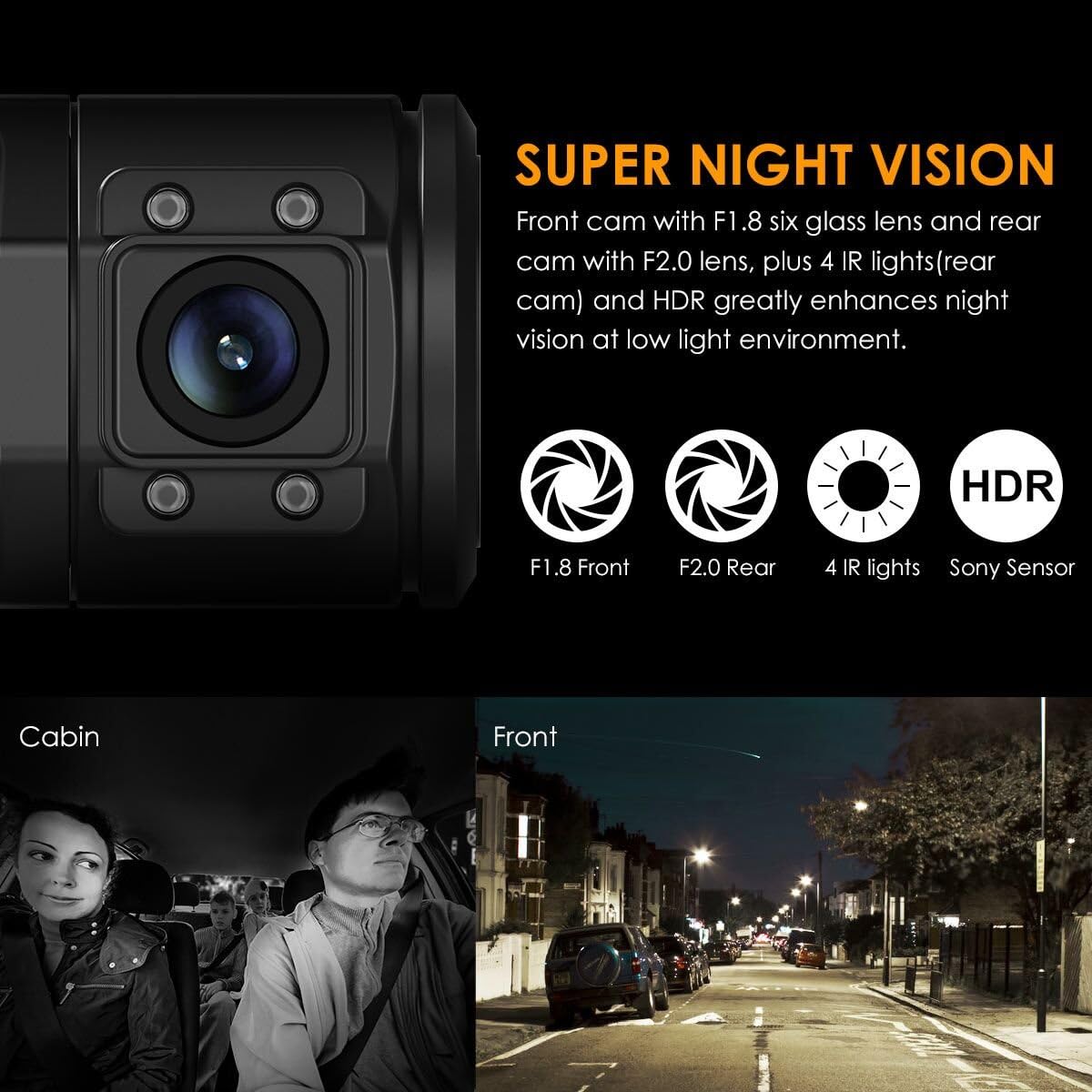 Dual 1080P Dash Cam with Infrared Night Vision E807