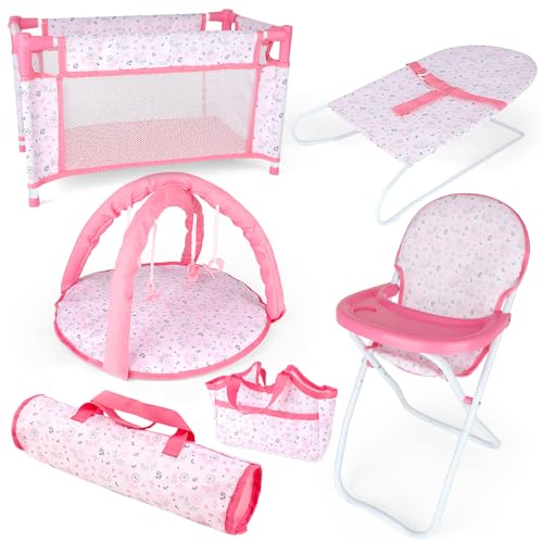 Pink 6 in 1 Baby Doll Playset with Furniture Z30315