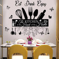 Wall Stickers Kitchen Quotes The Kitchen is The Heart of Home Sign Decor Word Saying Lettering Eat Drink Enjoy Wall Decals Removable DIY Vinyl Wall Art Sticker H6848