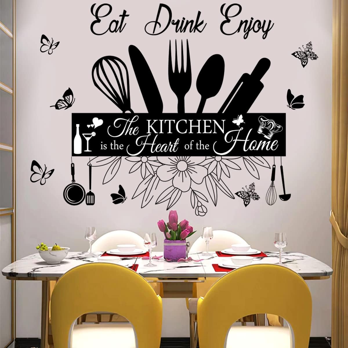 Wall Stickers Kitchen Quotes The Kitchen is The Heart of Home Sign Decor Word Saying Lettering Eat Drink Enjoy Wall Decals Removable DIY Vinyl Wall Art Sticker H6848