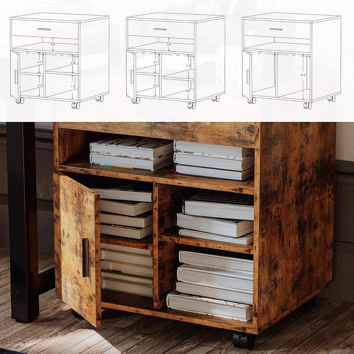 Large Mobile File Cabinet with Wheels, Drawer Door and Shelf J552367