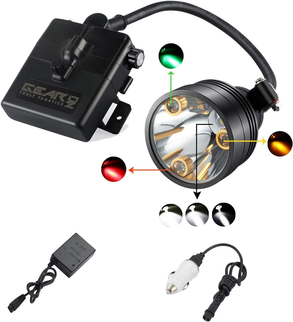 Rechargeable Waterproof Headlamp with 4 LEDs (White Red Green Amber) F81161